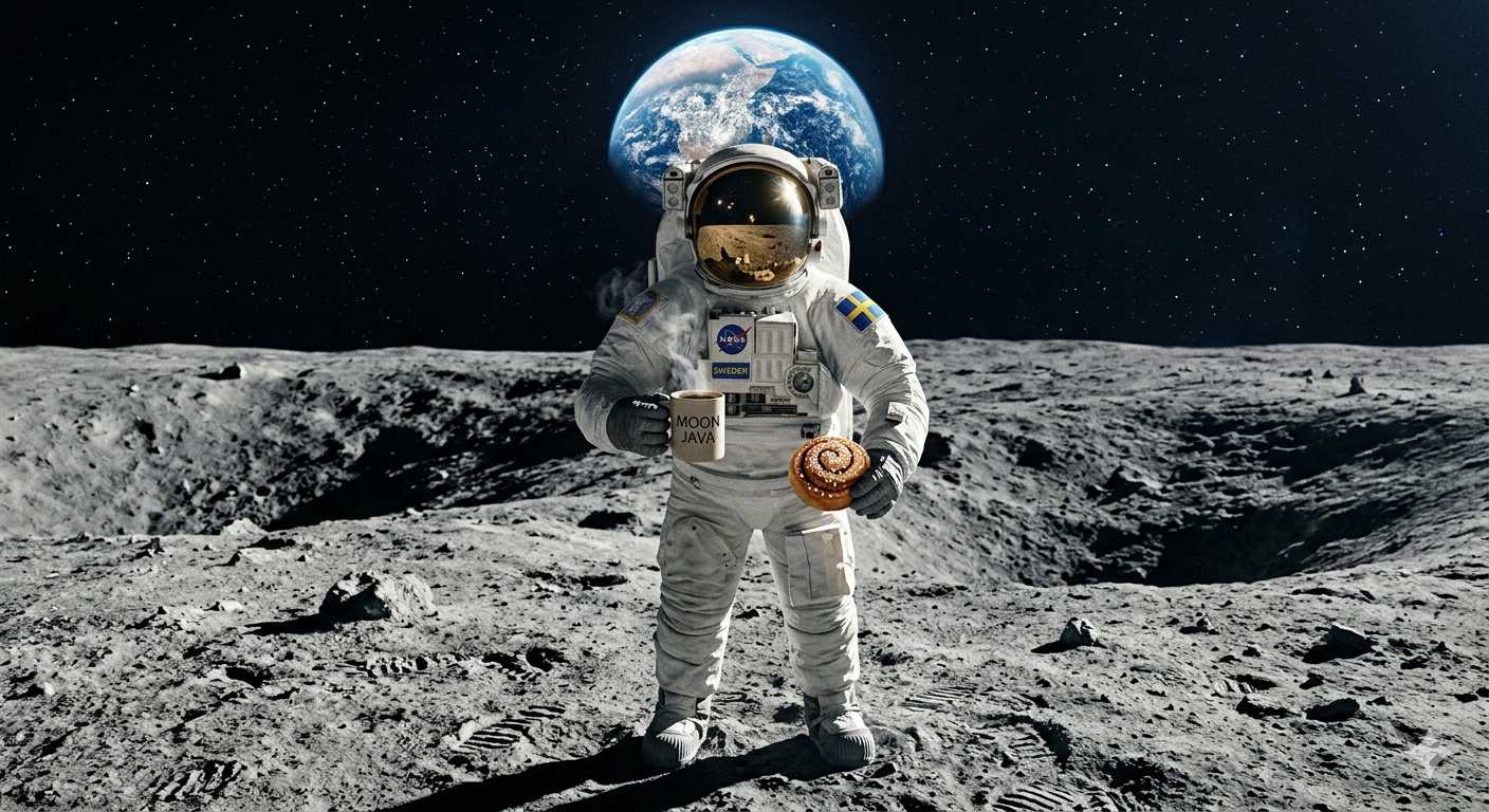 Neil Armstrong having fika