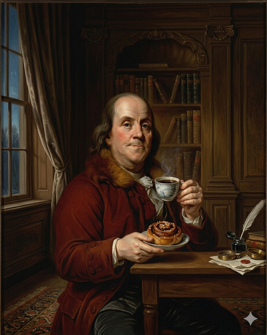 Benjamin Franklin having fika