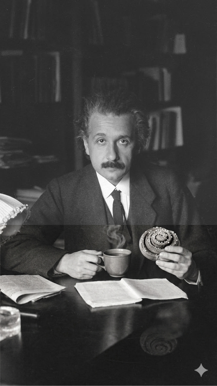 Albert Einstein having fika